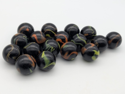Glasmurmeln 25 mm, schwarz opak mit bunten Streifen